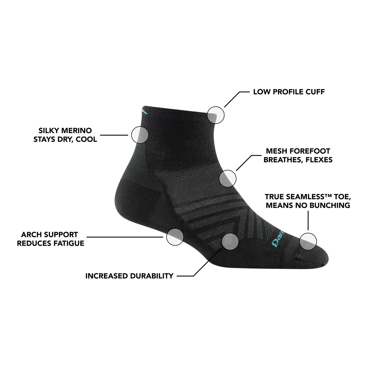 Darn Tough Vermont Women's Run Quarter Cushioned Ultra-Lightweight Running Socks