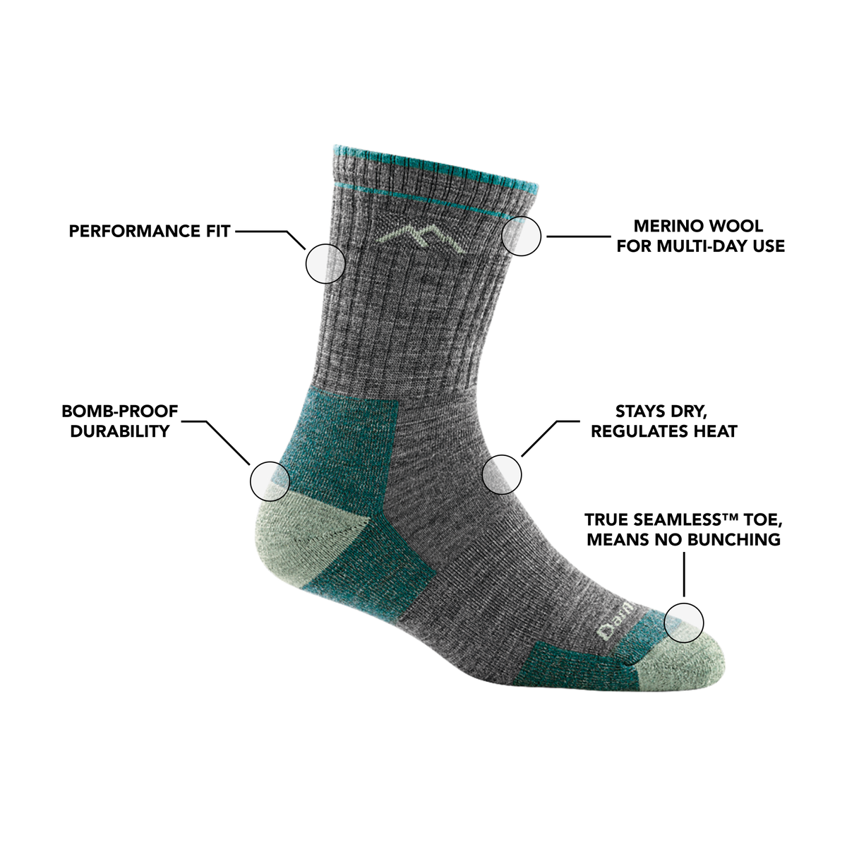 Darn Tough Vermont Women's Hiker Micro Crew Midweight Hiking Socks