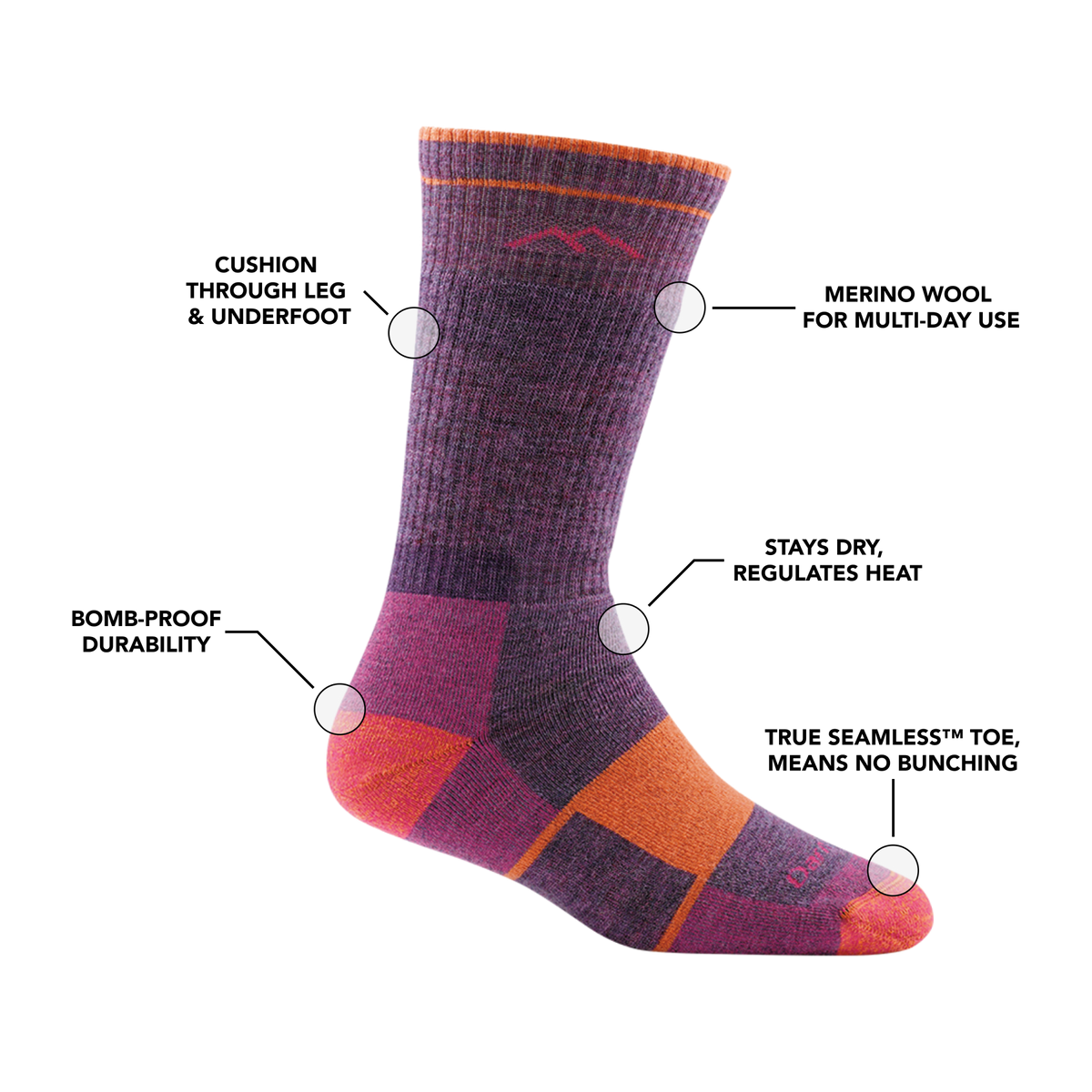 Darn Tough Vermont Women's Hiker Boot Full Cushion Midweight Hiking Socks