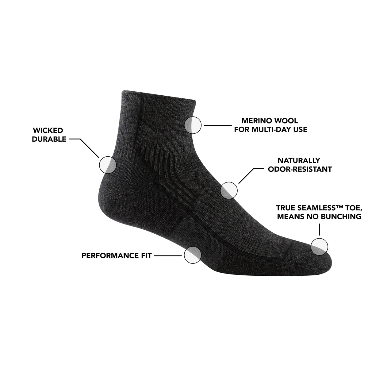 Darn Tough Vermont Men's Hiker Quarter Midweight Hiking Socks