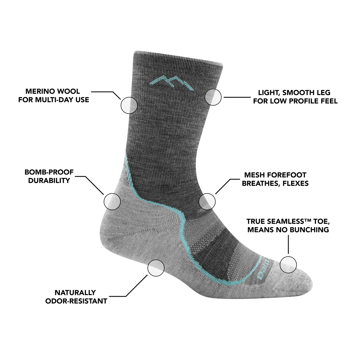 Darn Tough Vermont Women's Light Hiker Micro Crew Lightweight Hiking Socks