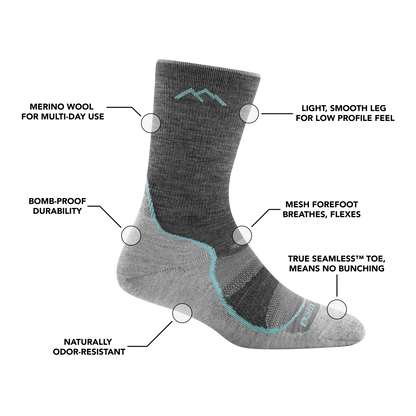 Darn Tough Vermont Women's Light Hiker Micro Crew Lightweight Hiking Socks