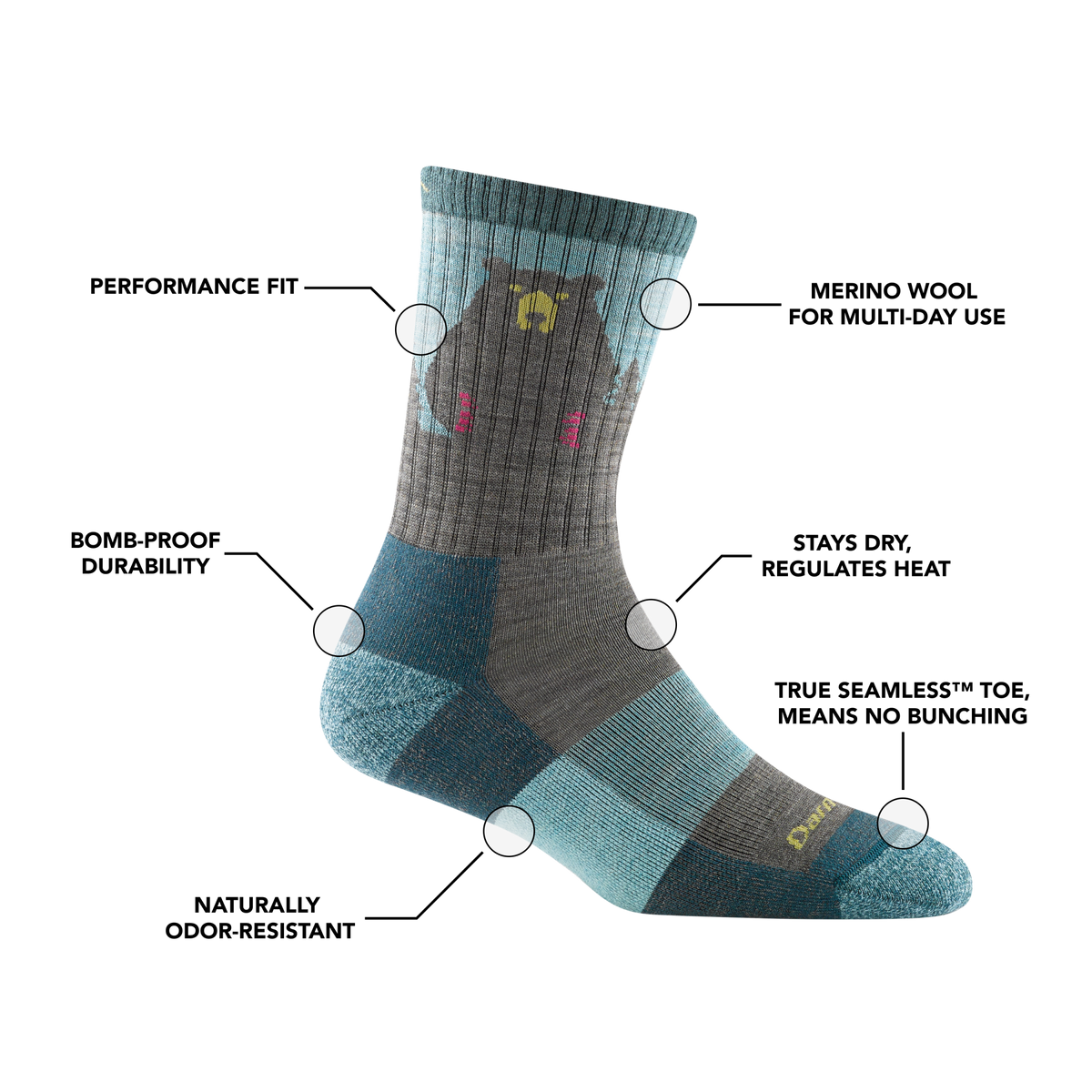 Darn Tough Vermont Women's Bear Town Micro Crew Lightweight Hiking Socks