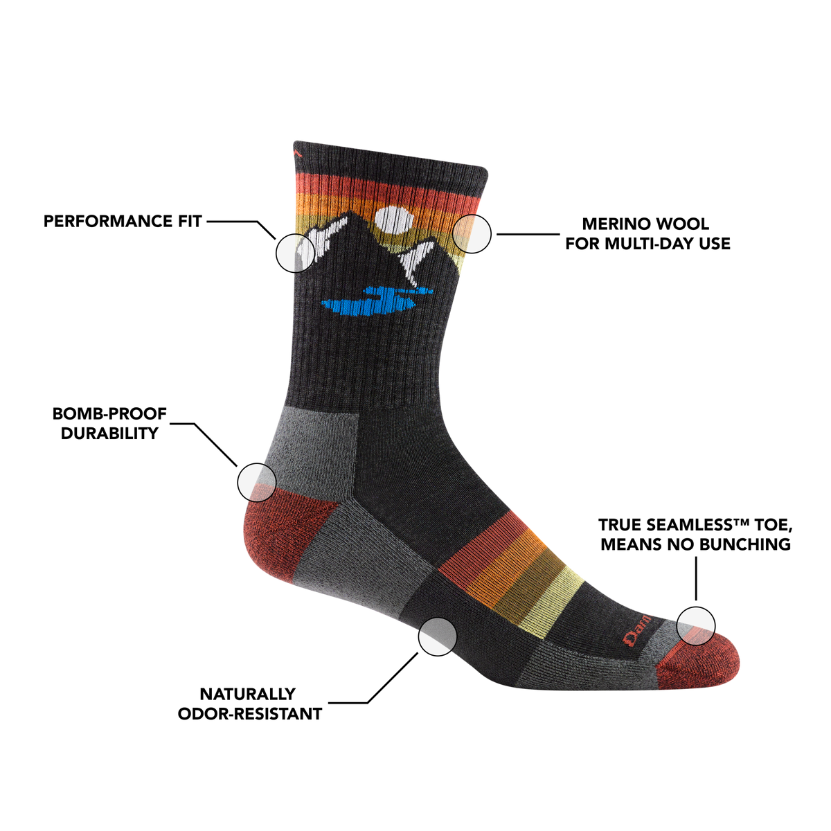 Darn Tough Vermont Men's Sunset Ridge Micro Crew Lightweight Hiking Socks