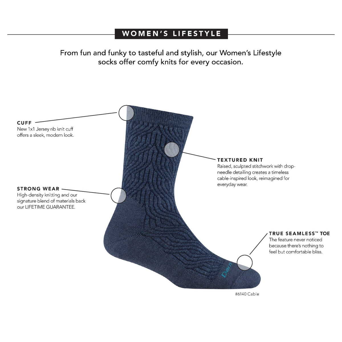 Darn Tough Vermont Women's Cable Crew Lightweight Lifestyle Socks