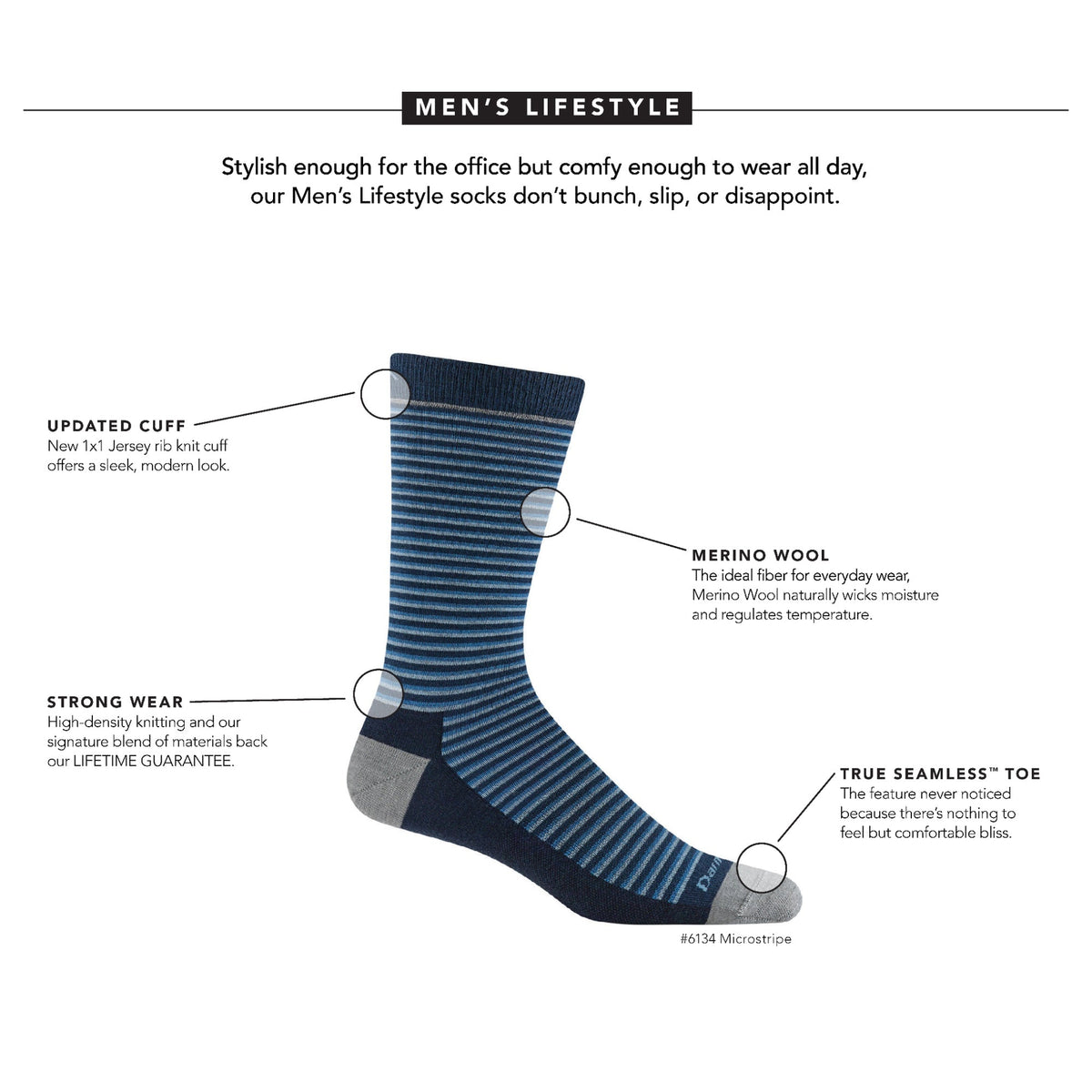Darn Tough Vermont Men's Microstripe Crew Lightweight Lifestyle Socks